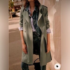 Sezane Scott Organic Cotton Trench 38 Khaki Coat
